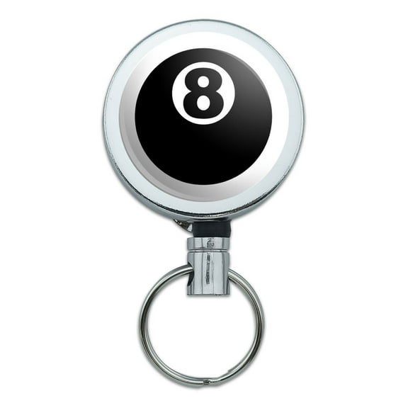 Eight Ball Pool Billiards Retractable Belt Clip Badge Key Holder