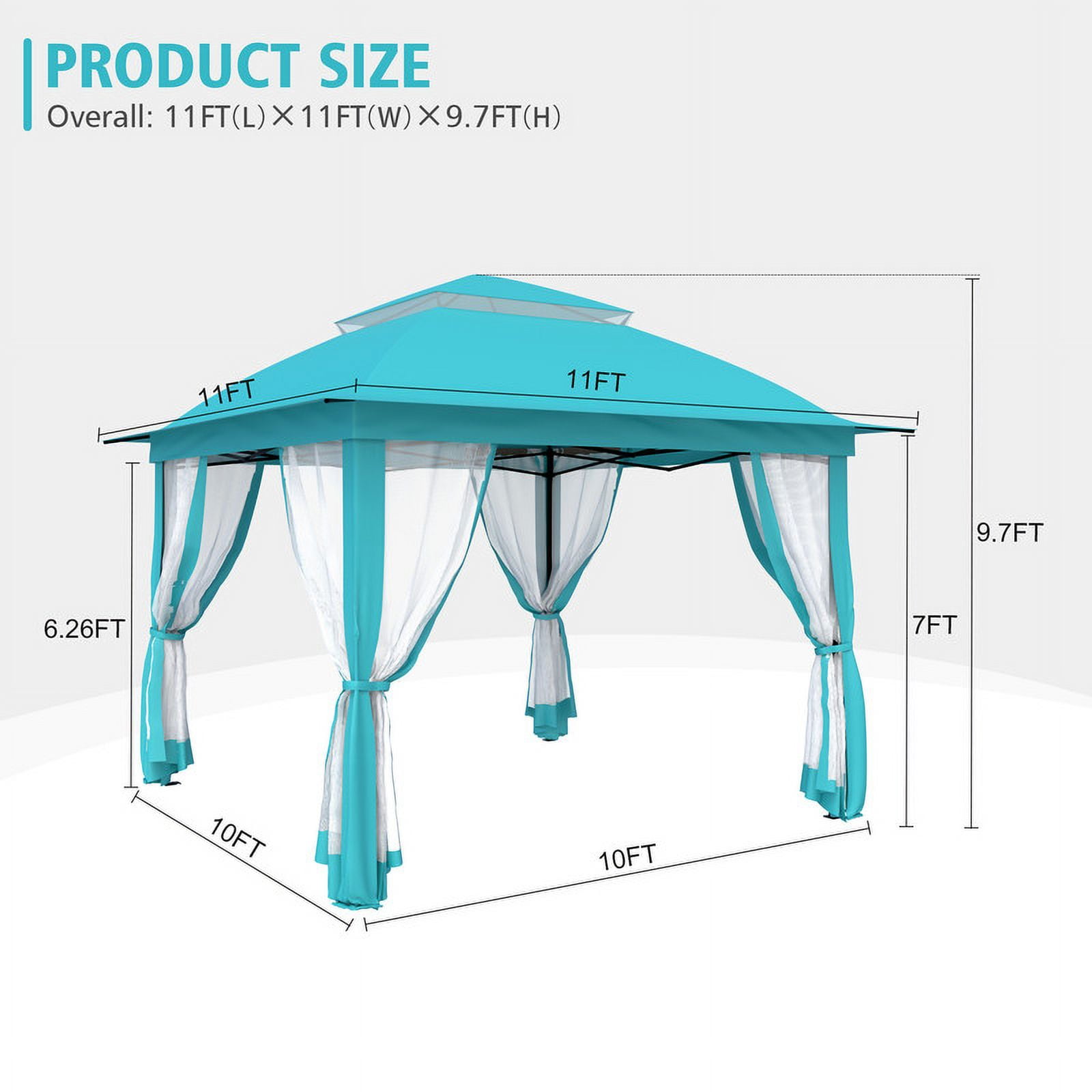GAZEBETER 11' x 11' Pop up Gazebo with 4 Sidewalls Mosquito Netting-Waterproof and UV Resistant for Patios,Weddings,Blue