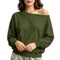 thumbnail image 2 of Women's Sports Sweatshirt Baeitkot Women's Winter Loose Shoulder Casual Sports Long Sleeved Pullover Sweatshirt Army Green XXXL, 2 of 8