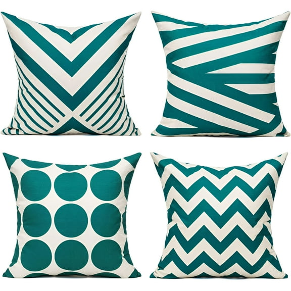 LAMIRO Turquoise Teal Couch Accent Throw Pillows Cases Cushion Covers 16×16 Set of 4 Outdoor for Sofa Patio,Modern Décor
