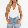 thumbnail image 6 of Felirenzacia Womens Halter Top Tie Wrap Sleeveless Ruched V Neck Fitted Summer Tops Backless Bussiness Casual Clothes,White,S, 6 of 9