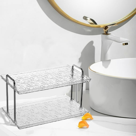 Organizador de encimera de baño de 2 niveles | Estante de almacenamiento de tocador de plástico transparente apilable | Soporte de cosméticos para cómoda, cocina o dormitorio | Duradero Fácil de