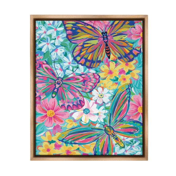 Stupell Industries Modern Butterflies & Blossoms Animals & Insects Painting Brown Floater Framed Canvas Art Print Wall Art, 25 x 31