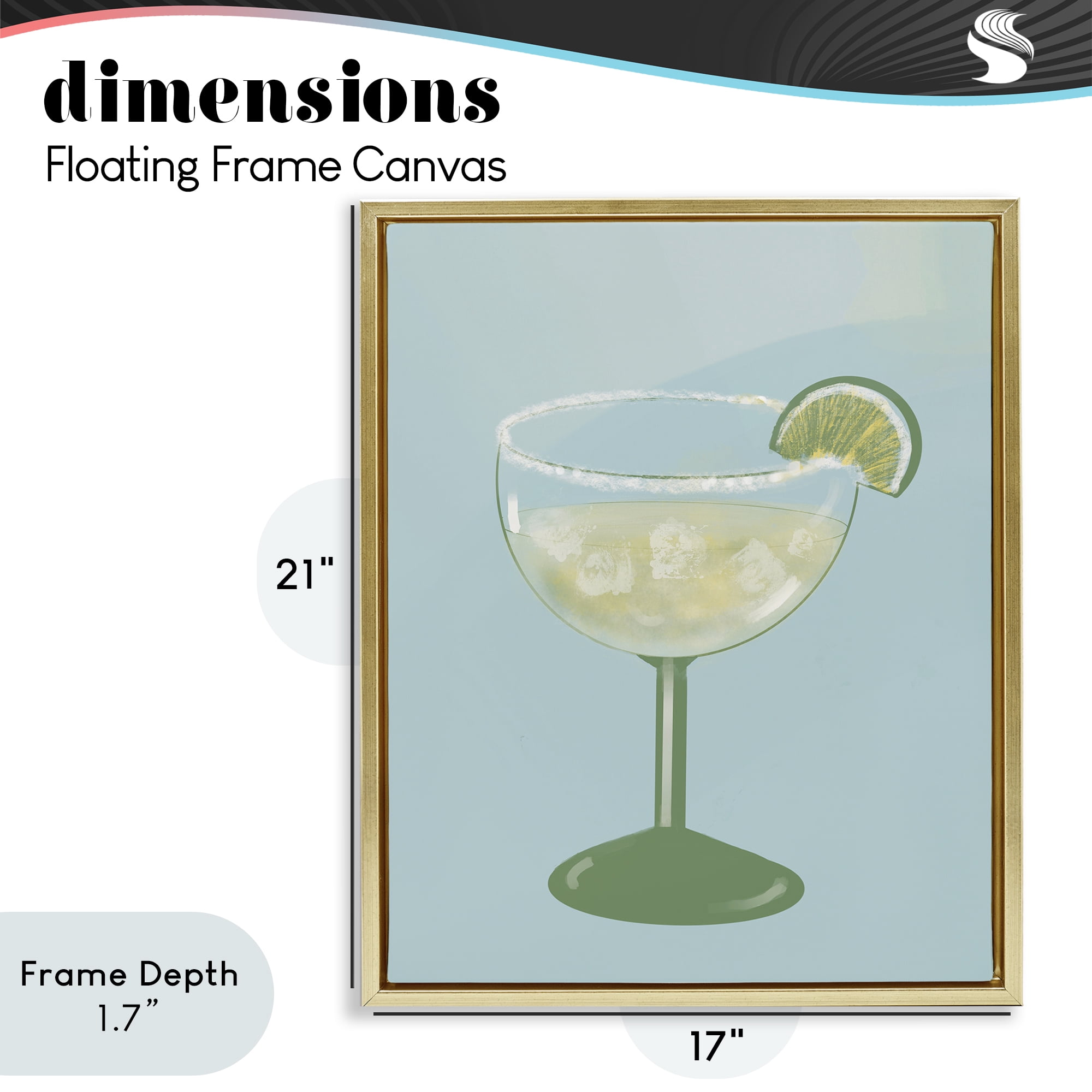 Stupell Industries Margarita Glass over Blue Gold Framed Floater Canvas Wall Art, design by Robin Maria