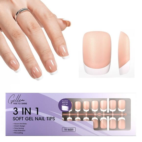 Gellen Puntas Francesas Prensadas en Uñas - 150 Pzas Marrón Medio Cuadrado, Uñas Prensadas Acrílicas de Salón Puntas de Uñas de Gel Suave, 15 Tamaños de Uñas Postizas Puntas de Cubierta Completa para Arte de Uñas