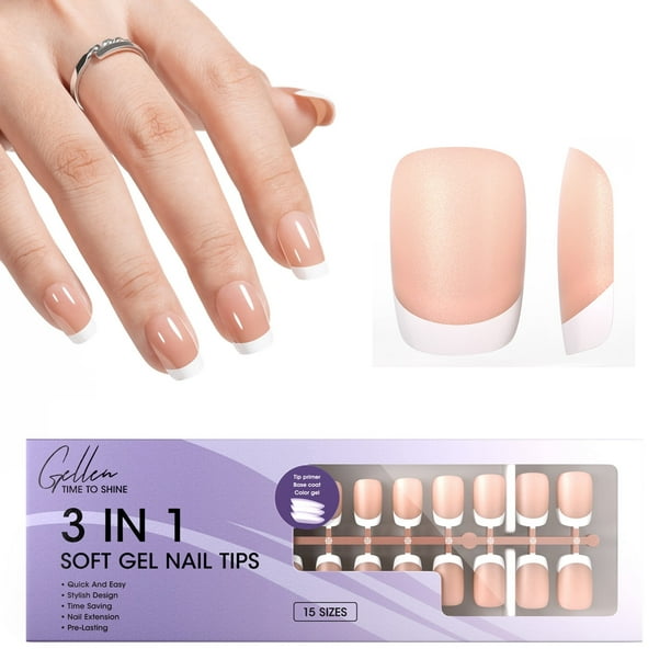 Gellen Puntas Francesas Prensadas en Uñas - 150 Pzas Marrón Medio Cuadrado, Uñas Prensadas Acrílicas de Salón Puntas de Uñas de Gel Suave, 15 Tamaños de Uñas Postizas Puntas de Cubierta Completa para Arte de Uñas