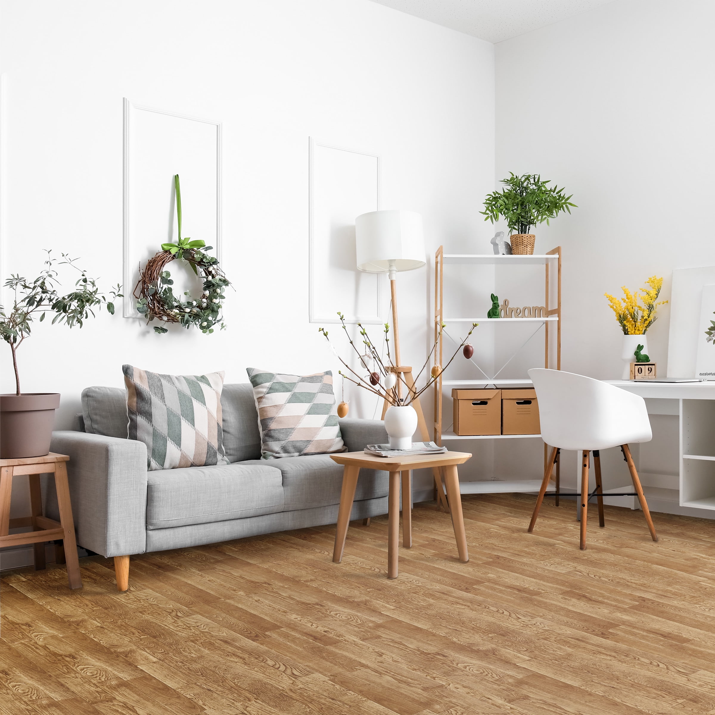Sorbus 96 Sq. Ft. Wood Grain Floor Tiles Foam Mat EVA Interlocking Mats Tile 3/8-Inch Thick Flooring Wood Puzzle Exercise Mats w/Borders - Home Playroom Basement, Apartment, Trade Show, Baby, Dance