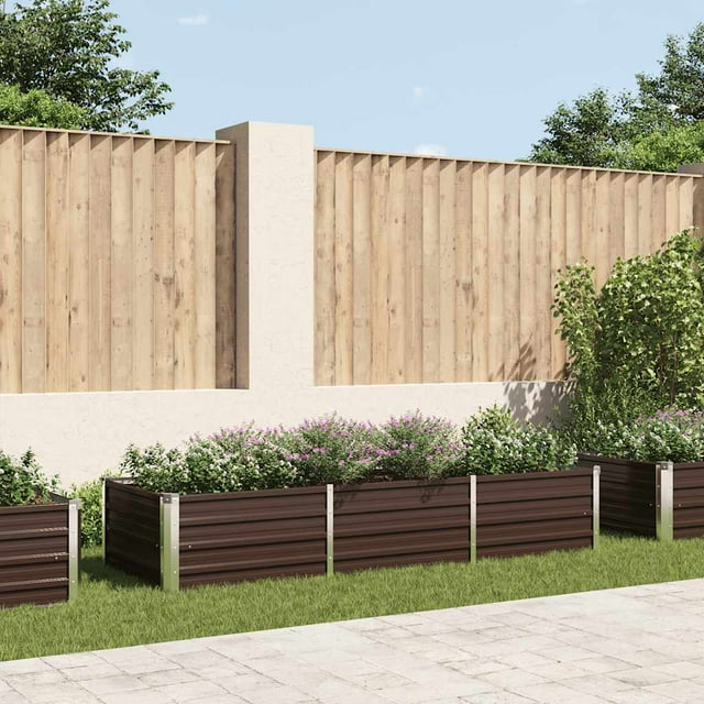 vidaXL Jardinière Surélevée en Acier Galvanisé Résistante aux Intempéries, Marron 94.5"x31.5"x17.7 Pouces