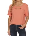 thumbnail image 4 of HUBERY Women Round Neck Hollow Out Spliced Short Sleeve Solid Color Blouse, 4 of 6