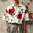 thumbnail image 2 of INCERUN Tops 2024 estilo coreano moda hombres estampado floral camisas verano casual streetwear solapa manga corta blusa S-5XL, 2 of 5