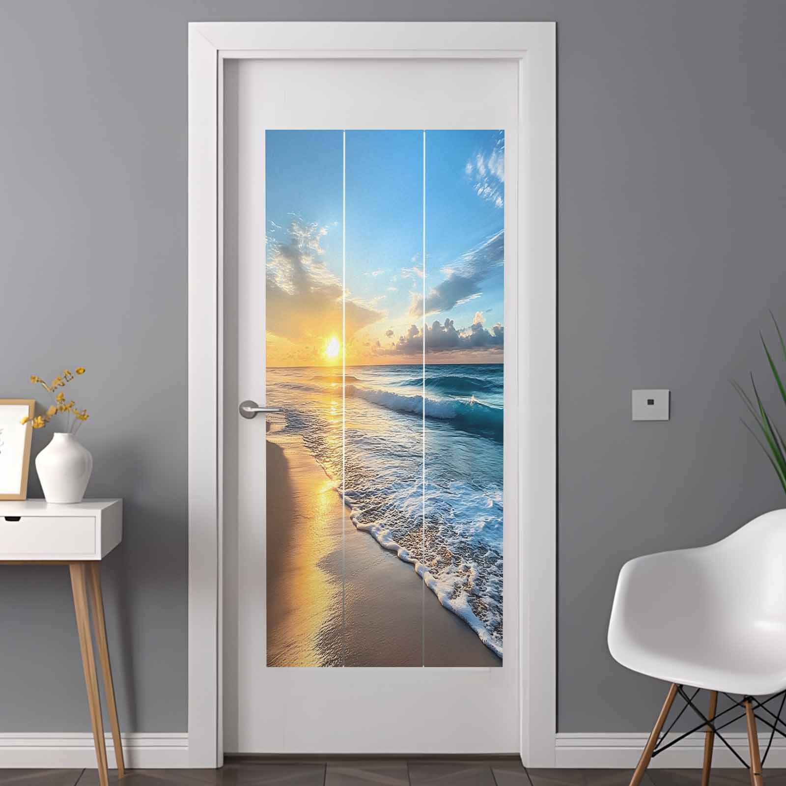 Summer Beach Window Privacy Film, Sunset Ocean Coastal Nautical Static Cling UV Sun Blocking Heat Control Window Tint Day and Night, Non-Adhesive Reusable One Way Windows Privacy Cover 35.4''x78.7''