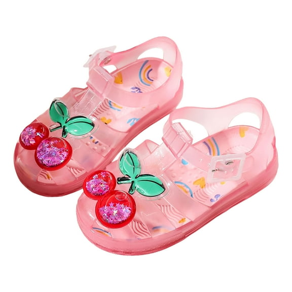 KPOPLK Toddler Girls Sandals Toddler Shoes Kids Girls Cute Jelly Colors Hollow Out Non-slip Soft Sole Beach Roman Sandals Size 10,Pink