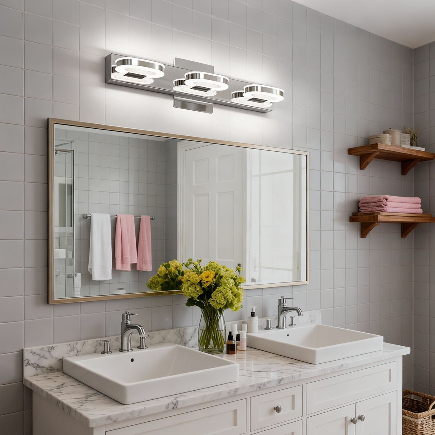 YANSUN 18.9" Chrome  Bathroom Light Fixture, 3-Light Vanity Mirror Light with Up/Down Lighting, 15W LED 6000K Daylight for Bathroom, Makeup Vanity