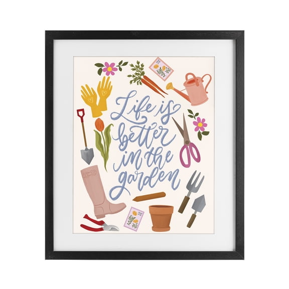 Stupell Industries Cottage Life In The Garden Black Framed Print Under Glass, 17 x 21, by Isabela Schielke