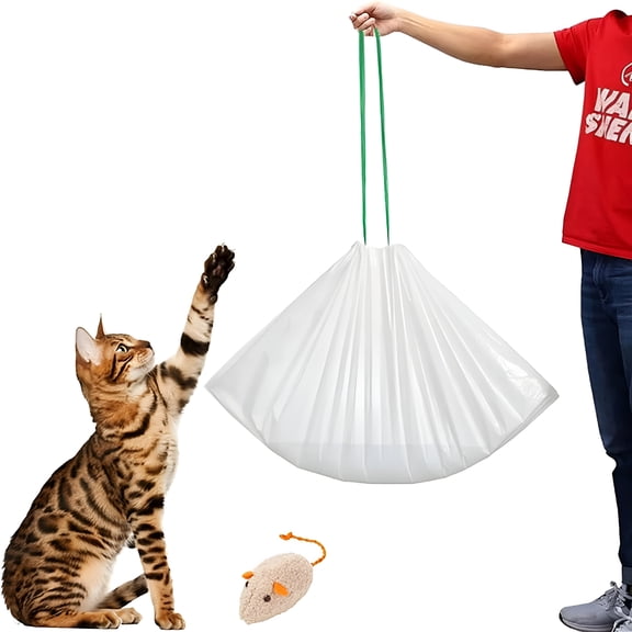 CCOCC 20 Count Jumbo Cat Litter Box Liners, 46" x 19" Extra Large Heavy Duty Litter Pan Liner Bags with Drawstring for Pet Cat Litter Tray (Unscented)