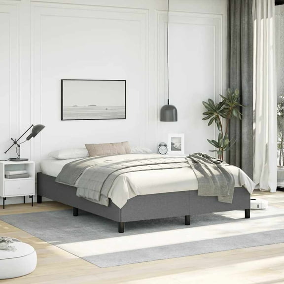 vidaXL Queen Bed Frame, Fabric Upholstered Platform Bed Frame, Dark Gray, No Mattress