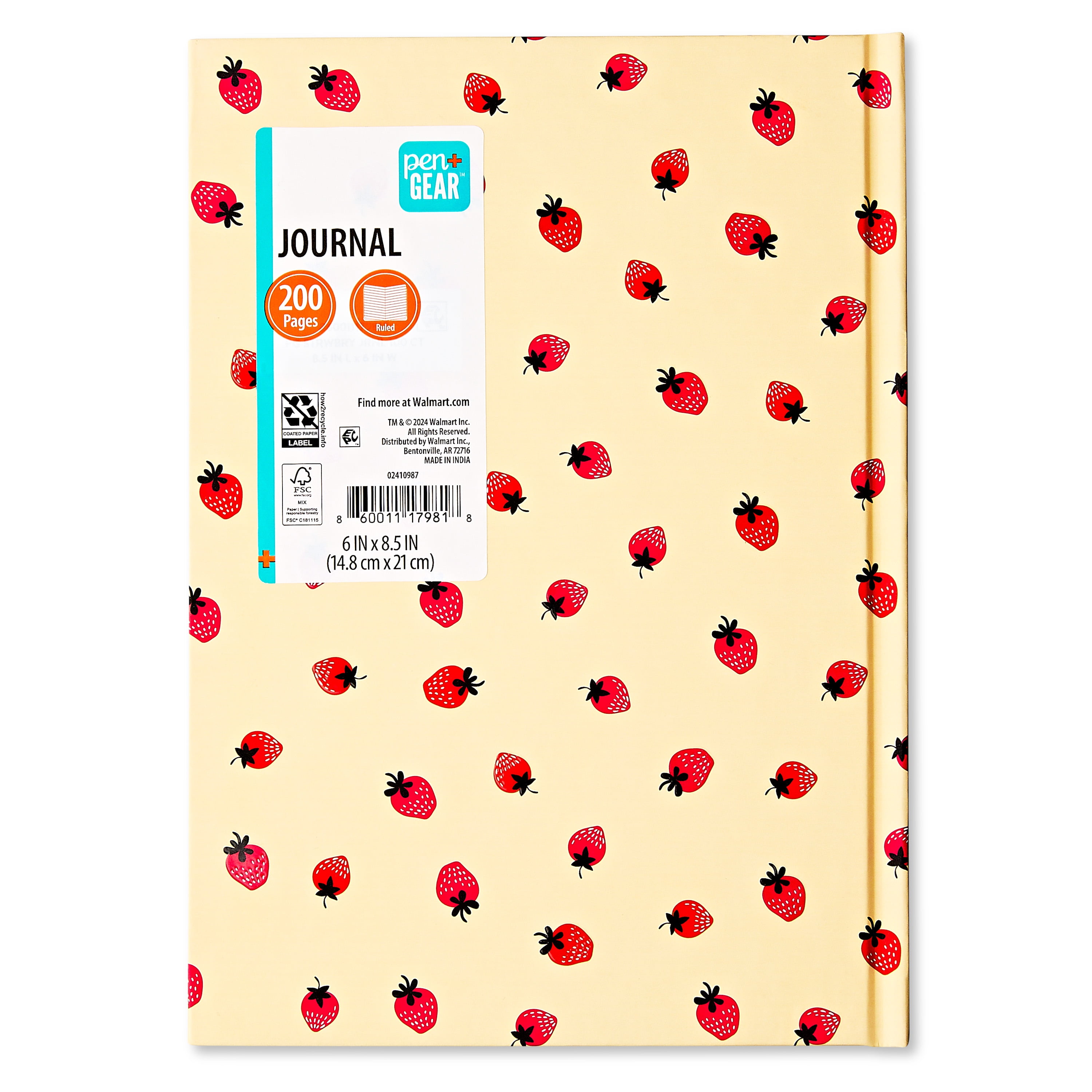 Pen+Gear Red Strawberry Journal, 6 in x 8.5 in, 200 Ruled Pages