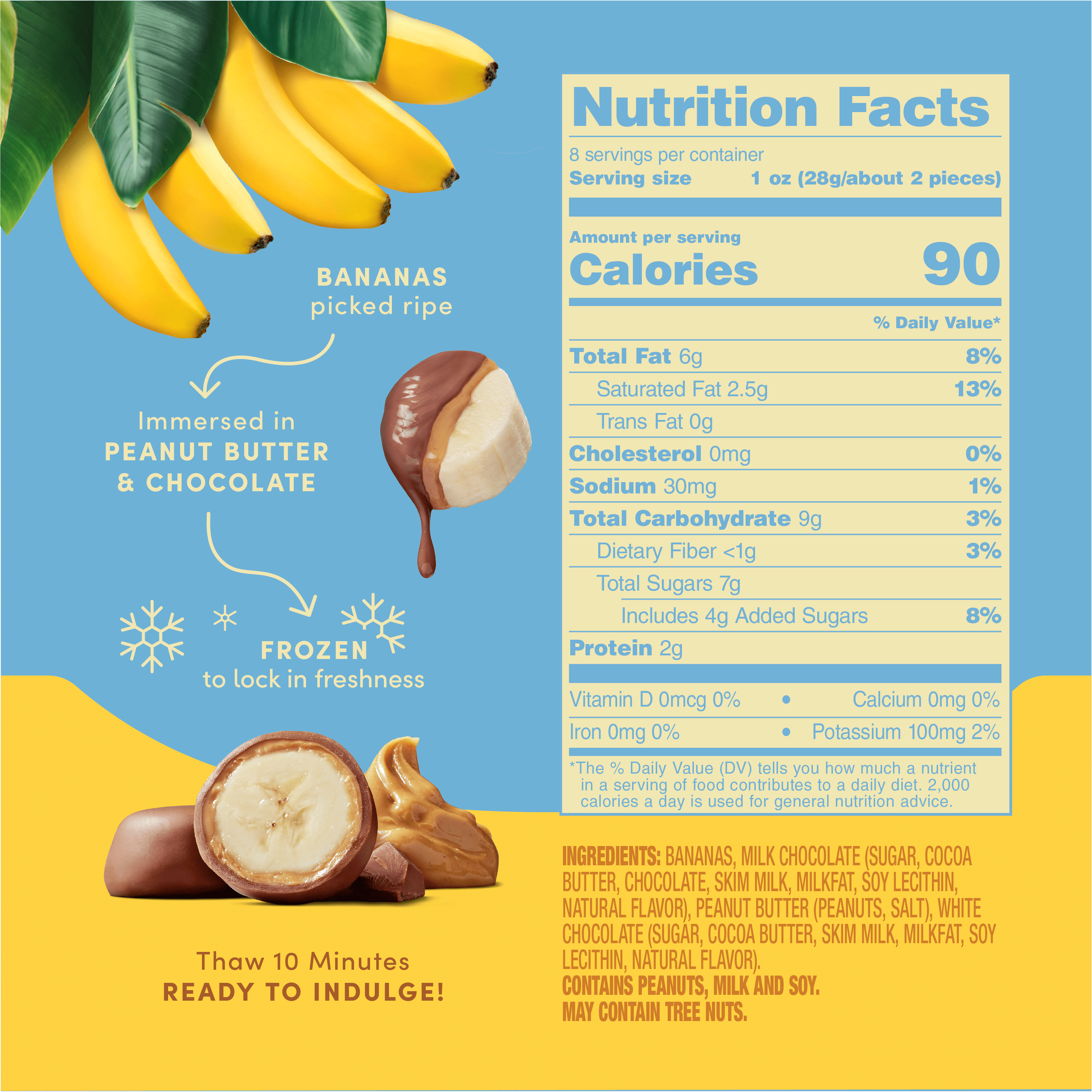 Tru Fru Frozen Bananas in Peanut Butter and Milk Chocolate, 8 oz