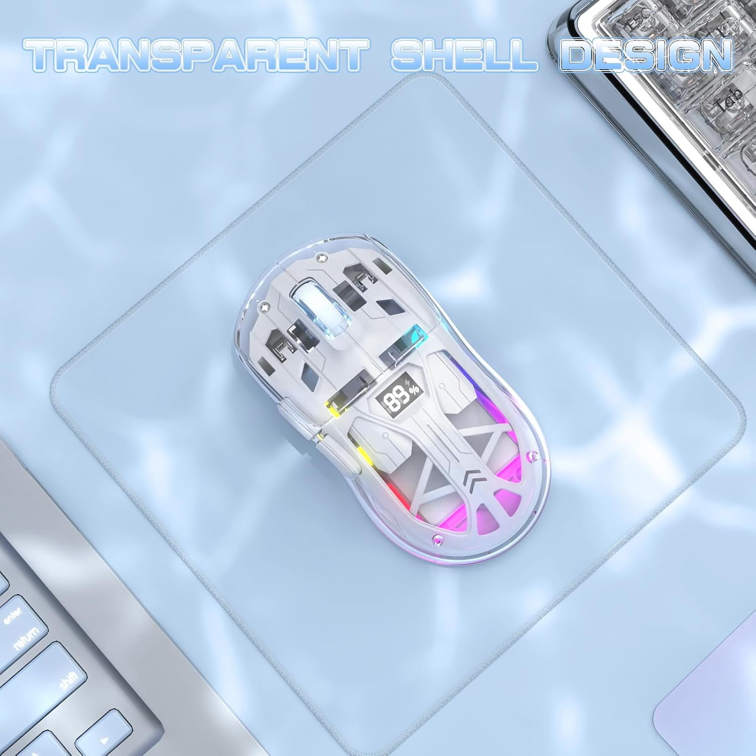 MAMBASNAKE x Freewolf A2 Transparent Wireless Gaming Mouse,Dual Mode BT 5.0/2.4G PC Gaming Mice