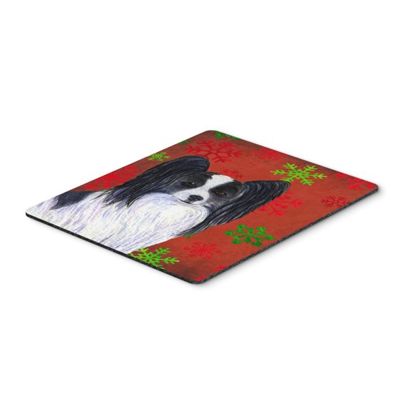 "Papillon Red and Green Snowflakes Holiday Christmas Mouse Pad Hot Pad or Trivet"