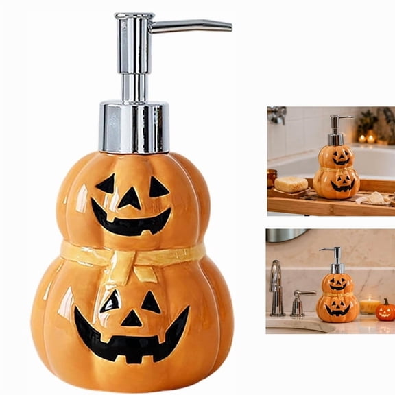 Halloween Pumpkin Ceramic Soap Dispenser, Refillable Lotion Liquid Hand Soap Pump Bottle,Decor Indoor, Essential Oil Lotion Bathroom Kitchen,Home Decor