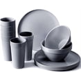 thumbnail image 1 of GHSDFBB 18-Piece Plastic Kitchen Dinnerware Set, Plates, Dishes, Bowls, Cups, Service for 6 (Dark Gray), 1 of 4