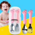 thumbnail image 2 of Vajilla para bebés y niños tenedores de cuchara portátiles de grado alimenticio acero inoxidable lindo vajilla para animales de dibujos animados Cocina juego de vajilla para bebés Fivean unisex, 2 of 2