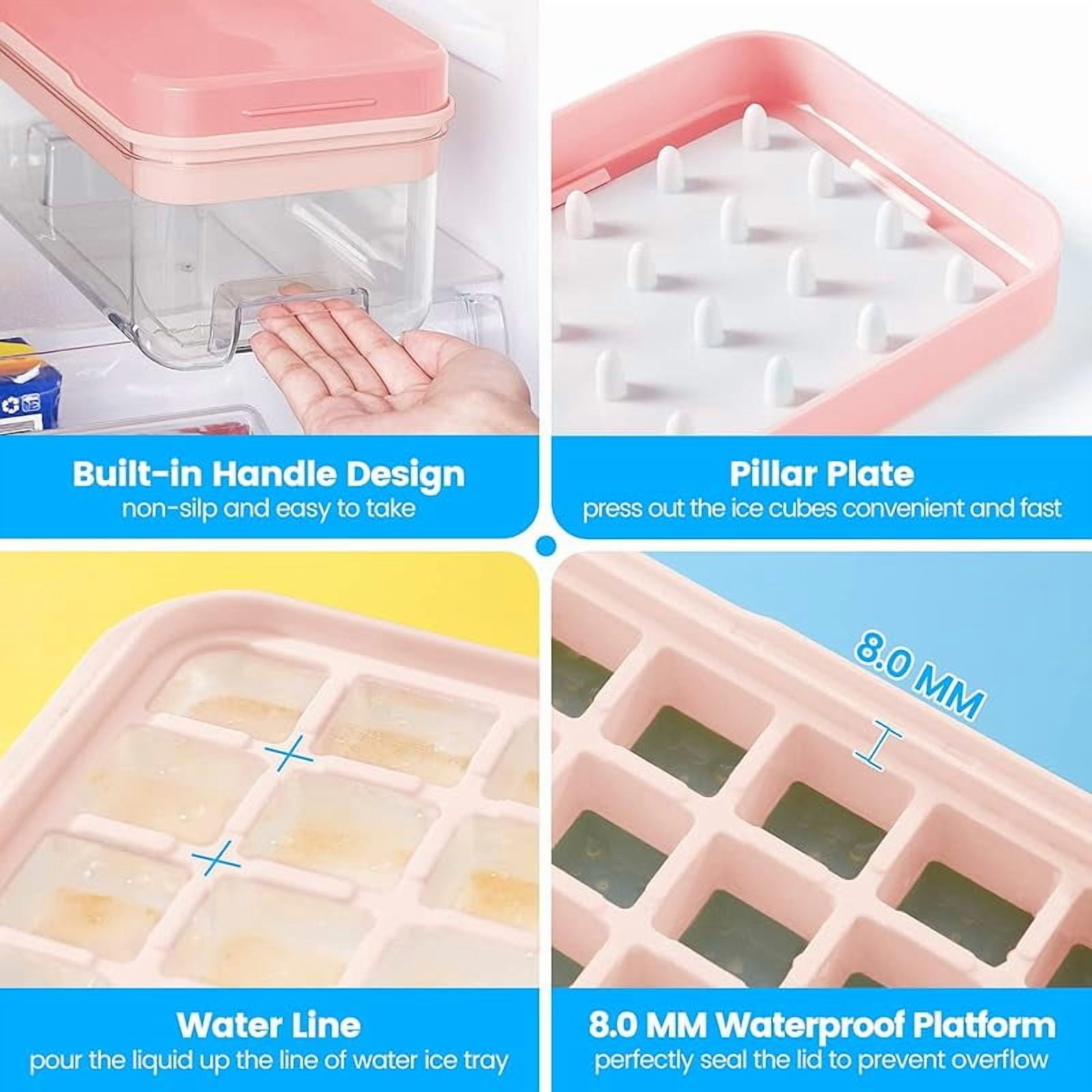Ice Cube Tray with Lid and Bin, 32 pcs Ice Cubes Molds, Ice Trays for Freezer, Ice Cube Tray Mold, with 1 tray, Ice Freezer Container, Spill-Resistant Removable Lid & Ice Scoop, for Whiskey,Cocktail