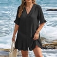 thumbnail image 3 of ShomPort Women's Casual Shirt Dresses Thin See Through V Neck Short Sleeve Ruffle Beach Cover up Dress, 3 of 7