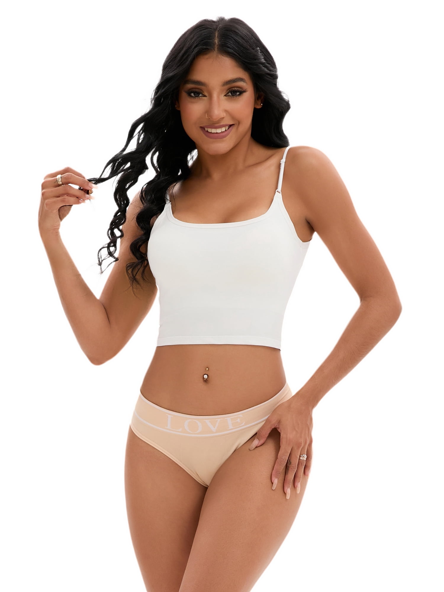 Unique Bargains Women's High Elasticity Panties Mid-Waisted No Trace Briefs L Beige
