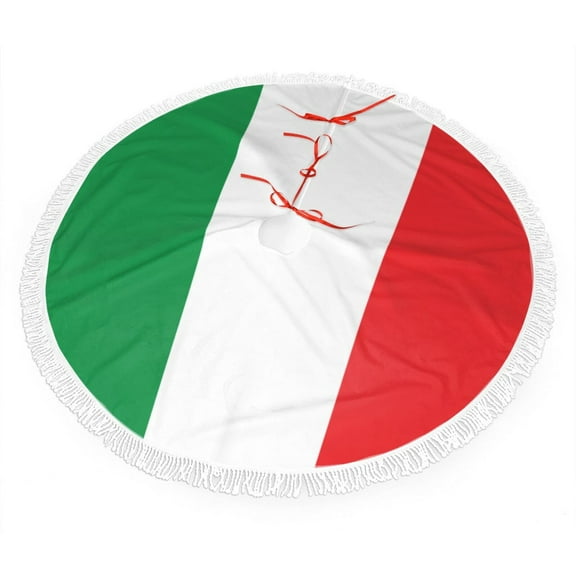 Italian Flag Christmas Tree Skirt Tassel Lace for Xmas Ornaments Decoration 30"
