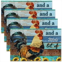 Erosebridal Rooster Print Placemats Set of 4, Botanical Sunflower Floral Table Mats for Dining Table Set of 4, Teal Rustic Stripe Home Decoration