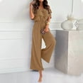 thumbnail image 2 of aidice Summer Jumpsuits for Women Off-Shoulder Ruffle Drawstring Waisted Casual Cropped Pants Rompers, 2 of 7