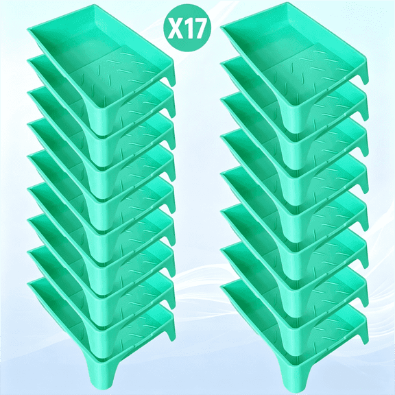 YUNLEISHOP 17 Pack 4 inch Mini Paint Roller Trays, Green Plastic Liners for Home DIY Wall Edging