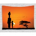 thumbnail image 1 of Afro Decor Tapestry, Child and Mother at Sunset Walking in Savannah Desert Dawn Kenya Nature Image, Wall Hanging for Bedroom Living Room Dorm Decor, 80W X 60L Inches, Orange Black, by Ambesonne, 1 of 2