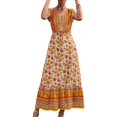 thumbnail image 3 of Vestido con estampado floral, vestido floral para mujer, vestido largo con escote en V, vestidos de verano para mujer, tecnología innovadora, 3 of 6