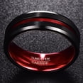 thumbnail image 3 of 8mm Black Tungsten Rings for Men Women Red Groove Wedding Bands Beveled Edges Comfort Fit Size 4-16, 3 of 5