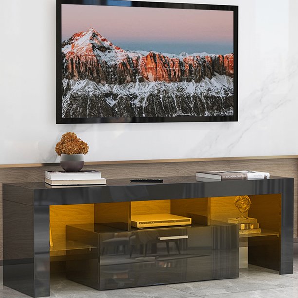 White LED TV with Remote Control, KAMIDA TV Stand with