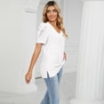 thumbnail image 4 of Defitshape Women's V Neck T Shirt Crop Top Soft Loose Short Sleeve Summer Beach Casual Fall Fashion Split Thin Tshirt White X-Large, 4 of 4
