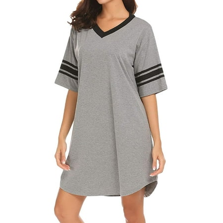 

Gecorid Women＇s Sleepwear V-neck Pajama Loose Short Sleeve Nightshirt
