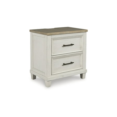 Signature Design by Ashley Shaybrock Modern Farmhouse Nightstand with USB Charging, 2 Drawers - Antique White