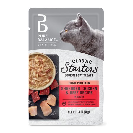 Pure Balance Classic Starters Gourmet Cat Treats, Shredded Chicken & Beef in Broth, 1.4 oz
