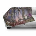 thumbnail image 3 of Gothic Soft Flannel Fleece Throw Blanket, Colonnade in Secret Garden with Flowers at Sunset Enchanted Forest, Cozy Plush for Indoor and Outdoor Use, 70" x 90", Lilac Grey Blue, by Ambesonne, 3 of 6
