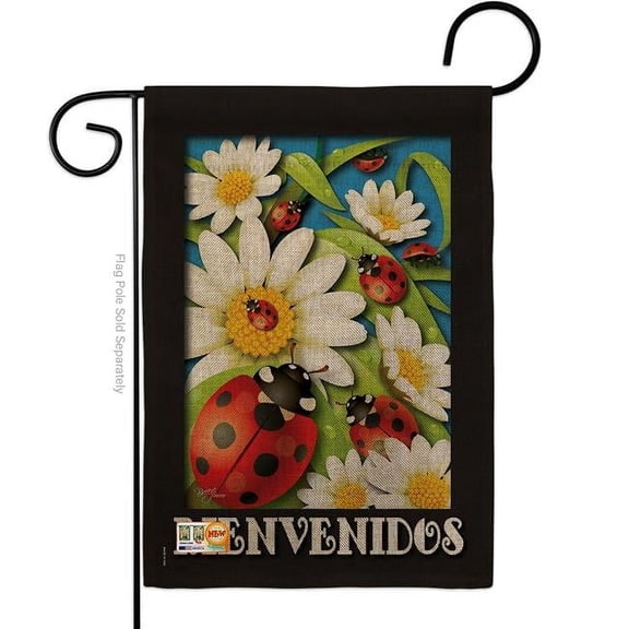 Breeze Decor BD-BG-G-104072-IP-DB-D-US11-BD 13 x 18.5 in. Paraiso de Tortolitas Burlap Garden Friends Bugs & Frogs Impressions Decorative Vertical Double Sided Flag