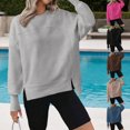 thumbnail image 2 of Casual Split Hem Long Sleeve Sweatshirt For Women Round Neck Oversized Drop Shoulder Pullover Top Multiple Colors, 2 of 8