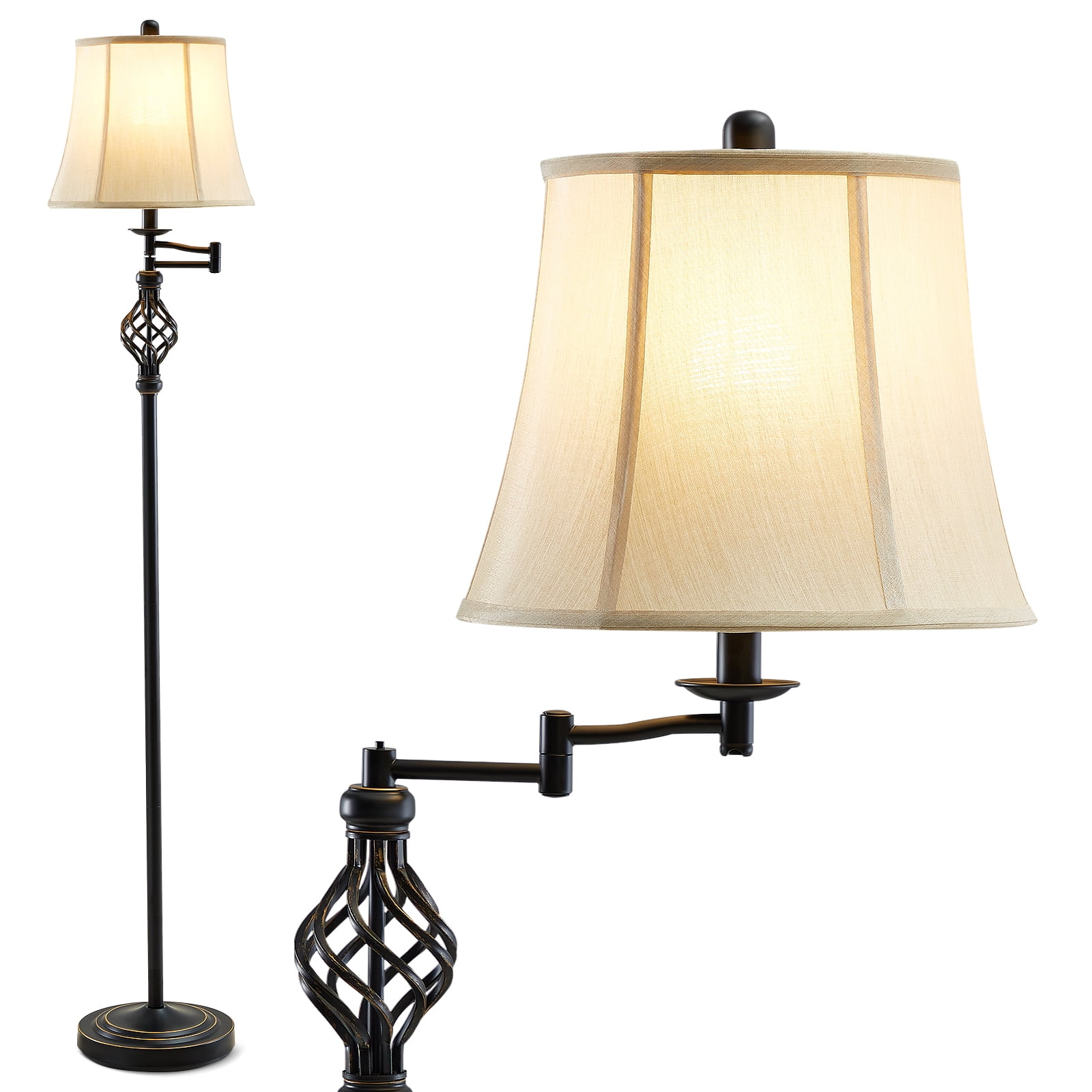 NATYSWAN  Traditional 3 Color Temperature Floor Lamp with 350° Adjustable Swing Arm Lamp, Vintage Standing Pole Lamps for Living Room, Bedroom and Office