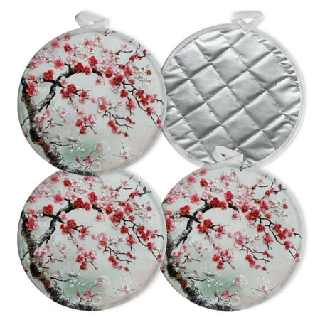 

4 PCS Pot Holders for Kitchen Potholders Sets with Hook for Oven Cooking Baking Cherry Blossom Tree In The Style Of Chinese