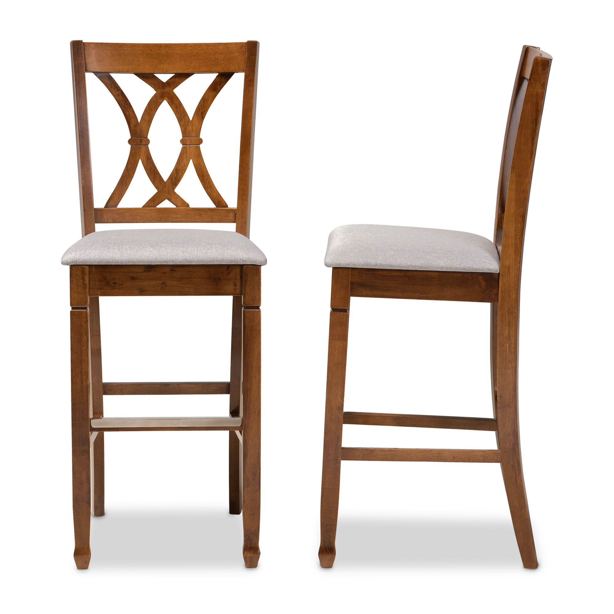 Baxton Studio Calista Modern and Contemporary Grey Fabric Upholstered and Walnut Brown Finished Wood 2-Piece Bar Stool Set