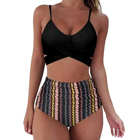 

WOCLEILIY Women Loose Print Bikini Set Push Up Bathing Fashion Swimwear High Waist Swimsuit Sports Romper Sports Bra Top Bathing Suit Teens Swimsuits For Girls Womens Swimsuit With Shorts Bottom Bath