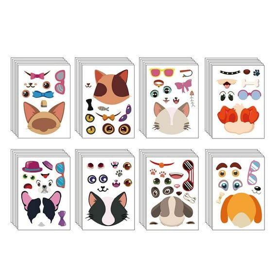 1 Set 48 Sheets 8 Styles Paper Make a Face Stickers Make Your Own Self Adhesive Funny Decals for Kid Art Craft Animal Pattern 175x125mm 6 sheets/style